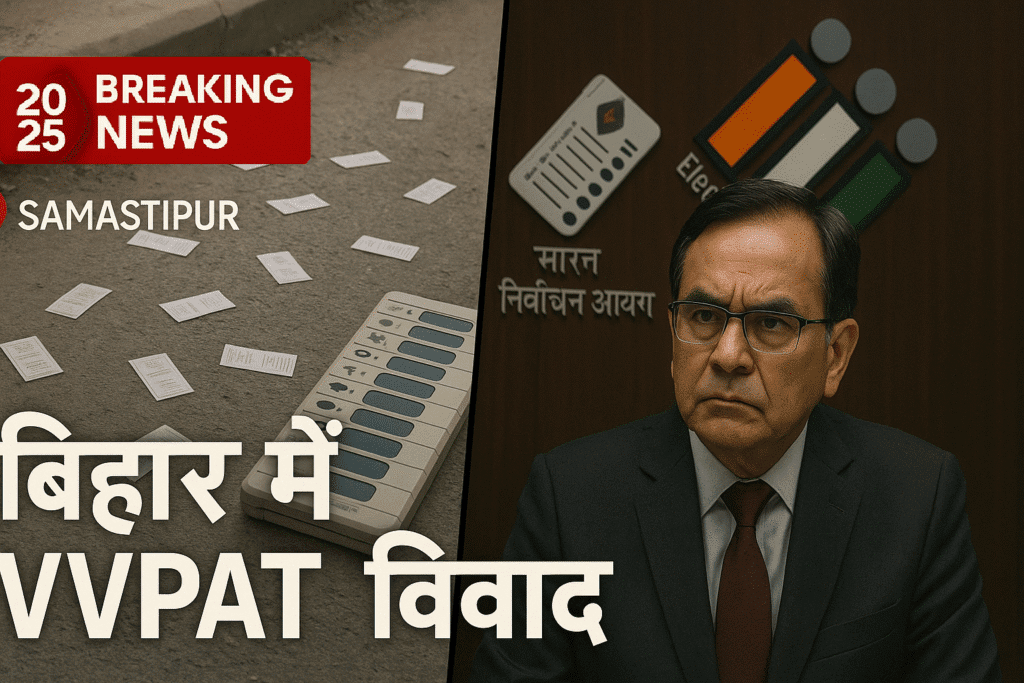 Bihar VVPAT विवाद 2025 - समस्तीपुर में सड़क पर मिली VVPAT पर्चियां और चुनाव आयोग अधिकारी की तस्वीर