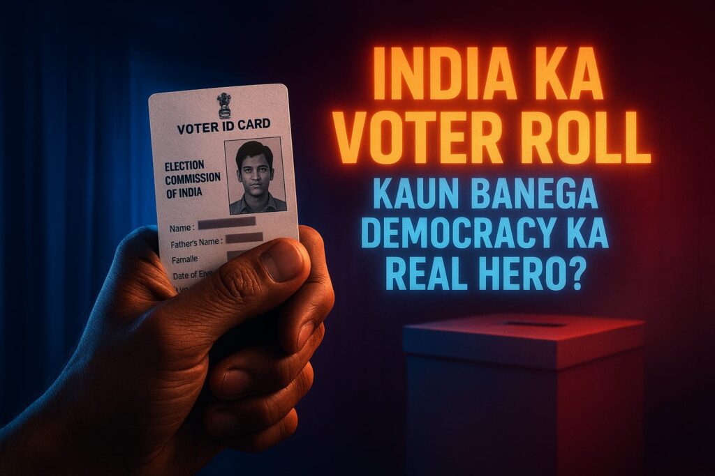 Voter roll update India - voter ID card in hand at election booth, secure voting, Election Commission
